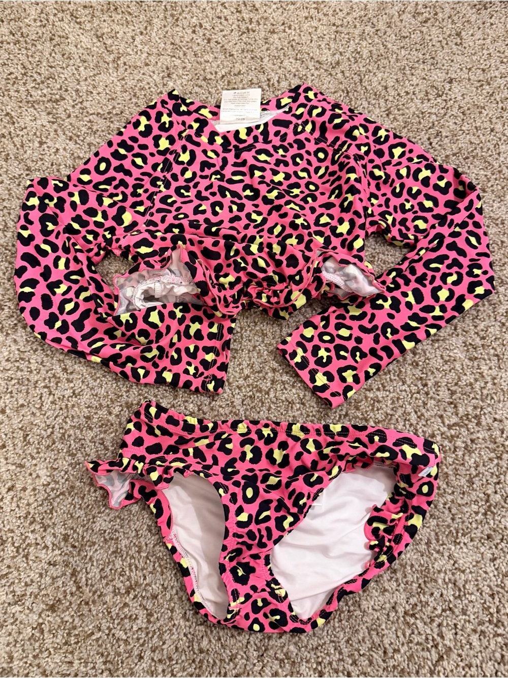 Posh Peanut Neon Leopard Pink 2 Piece Rash guard Swimsuit 10Y NWOT